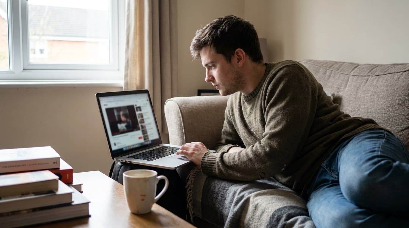 A young viewer streaming on-demand content on a laptop