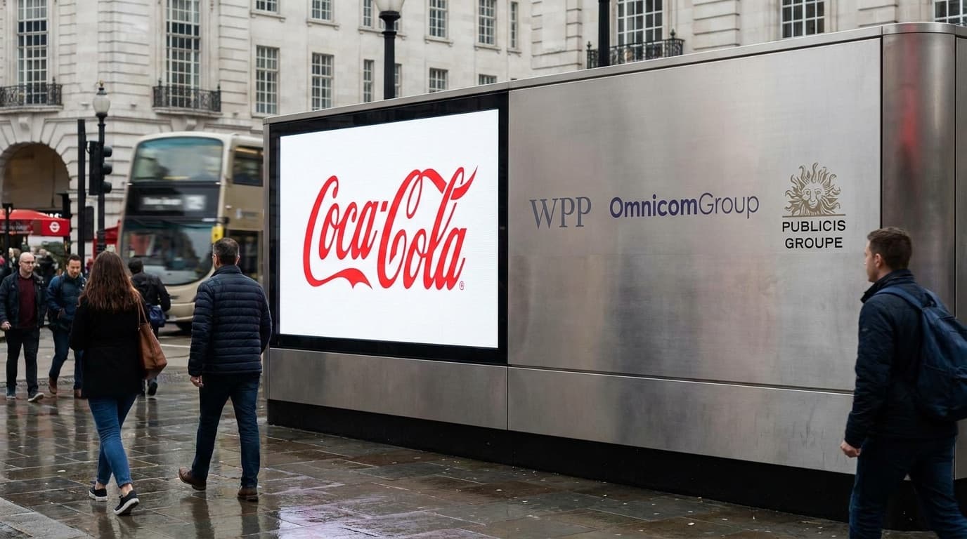 Coca-Cola branding alongside the logos of advertising holding companies
