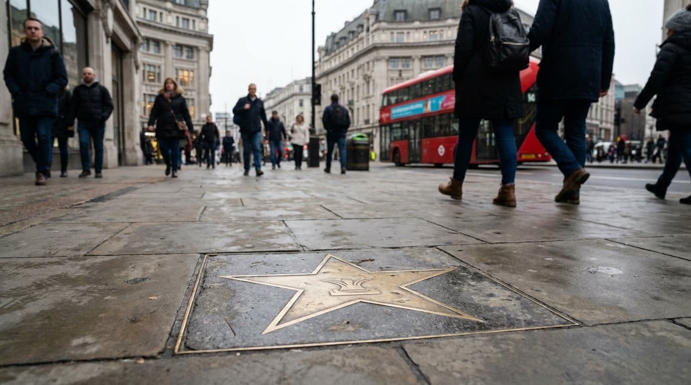 Brass star set into a pavement on a famous boulevard