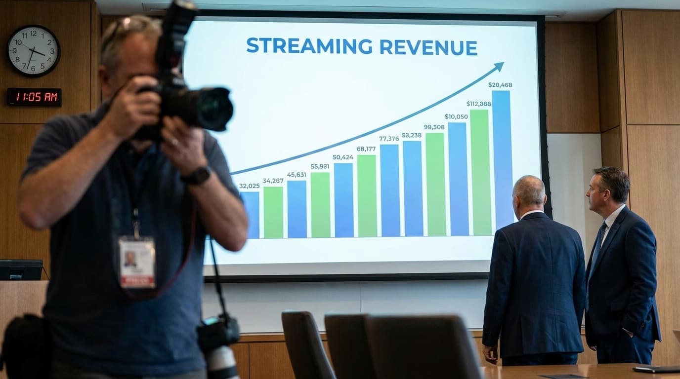 A corporate earnings chart showing rising streaming revenue figures