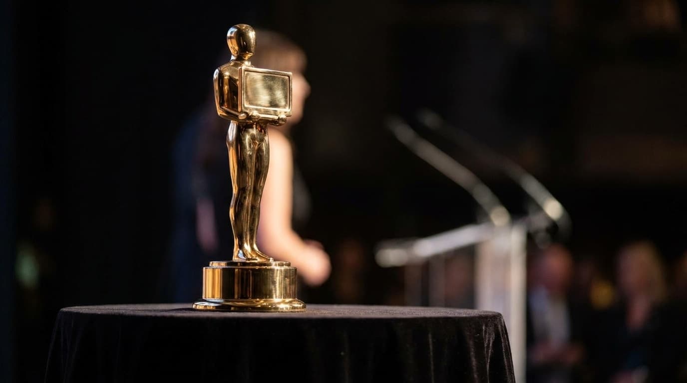 A golden television award statuette against a dark backdrop