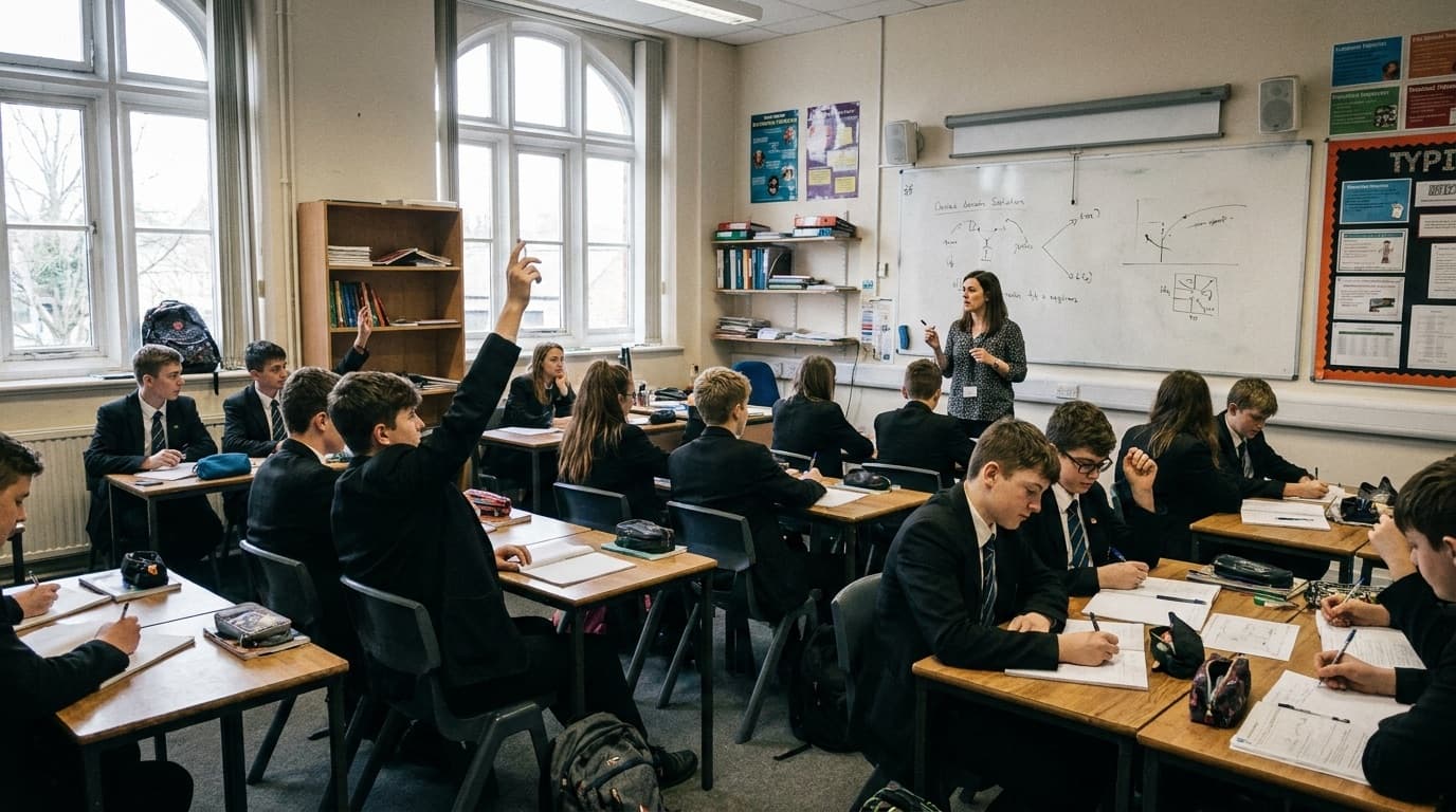 Secondary school pupils in a classroom during a lesson