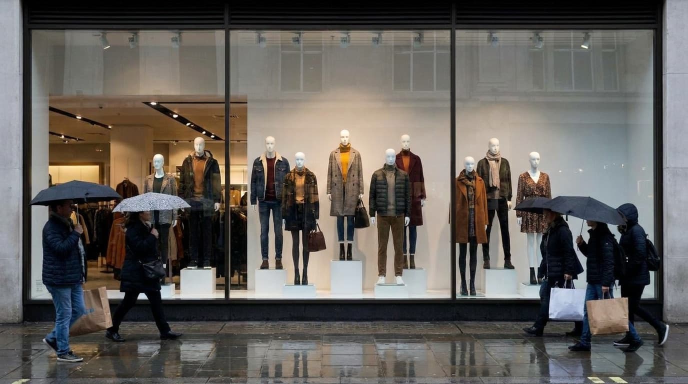 A high street fashion store window display