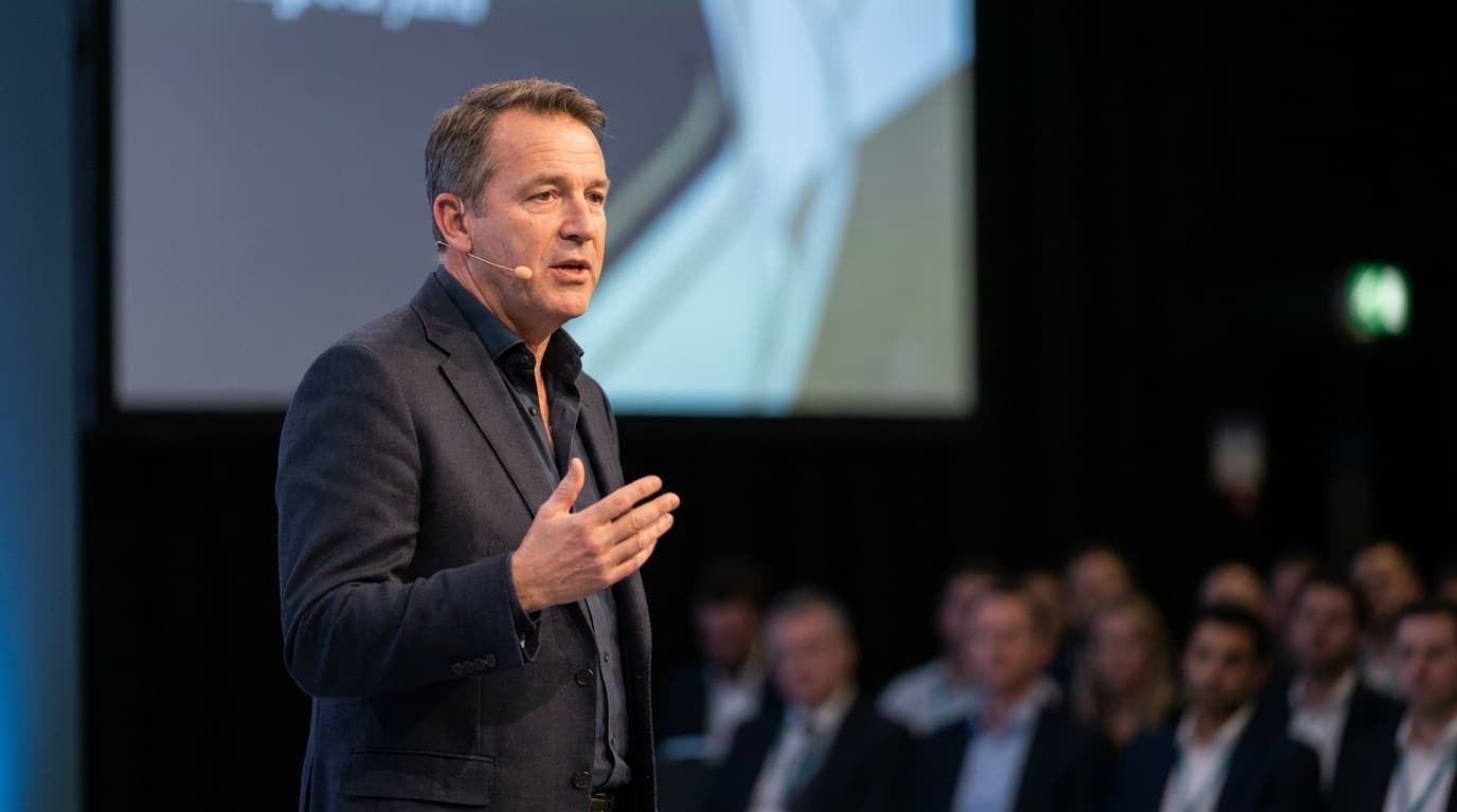 Executive speaking on a conference stage