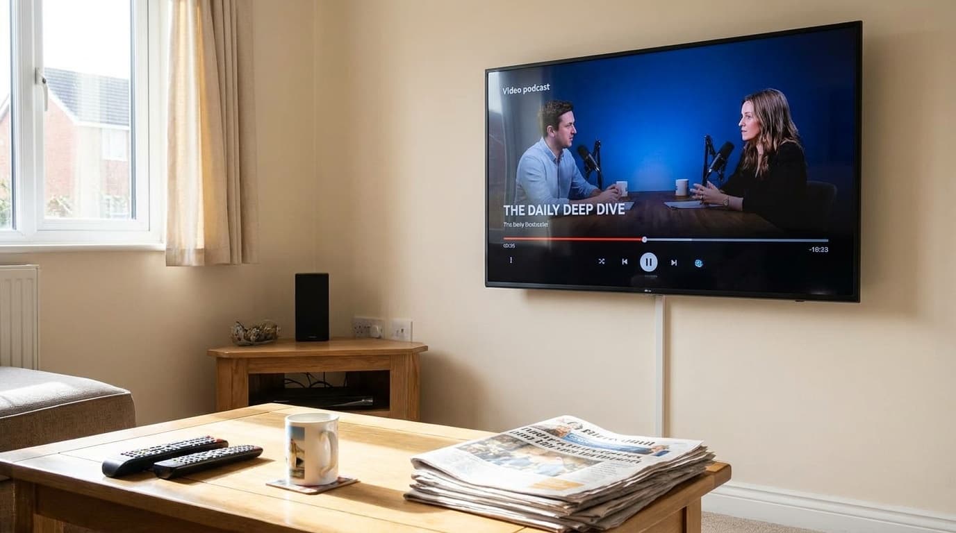 Smart television displaying a video podcast on a streaming service