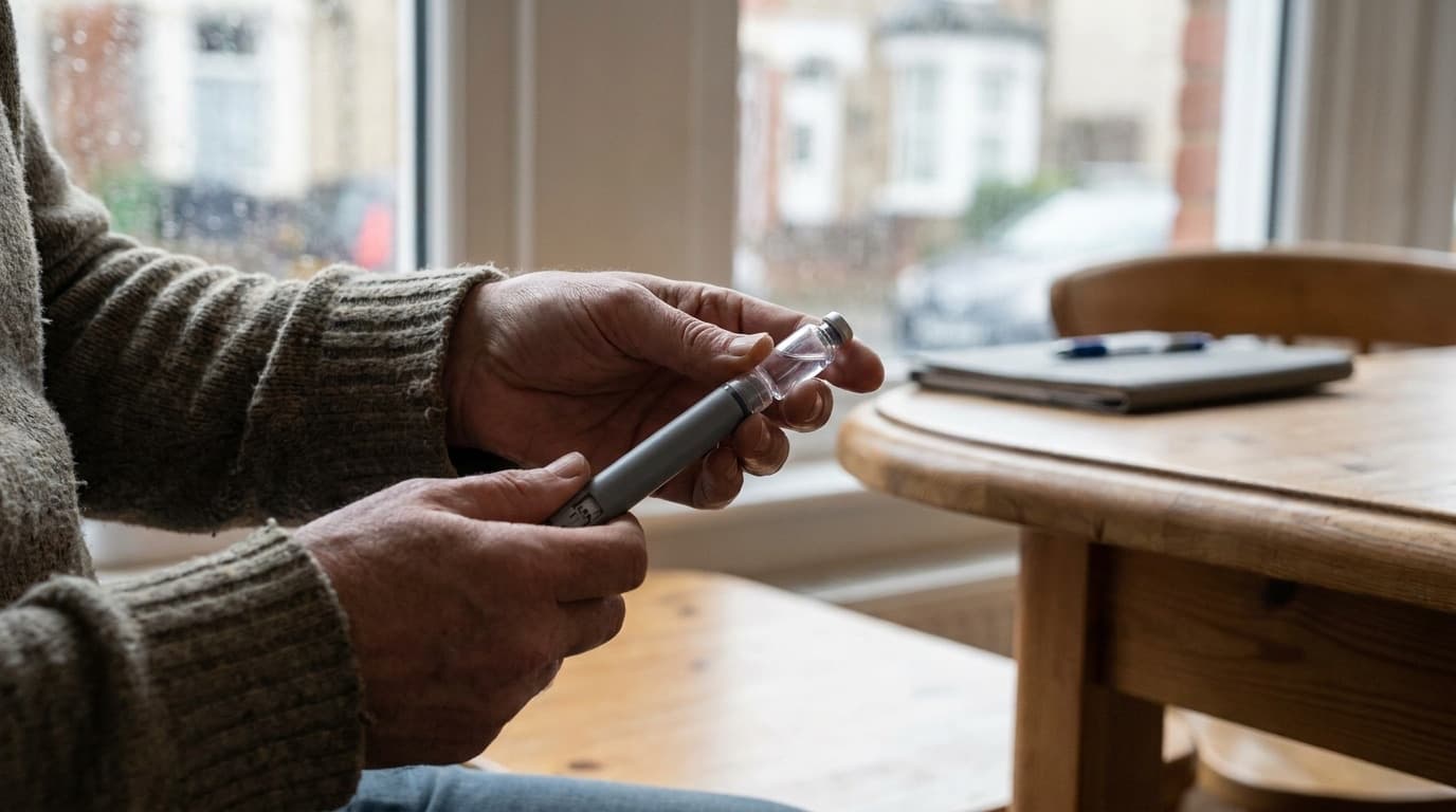 A person holding an injectable medication pen