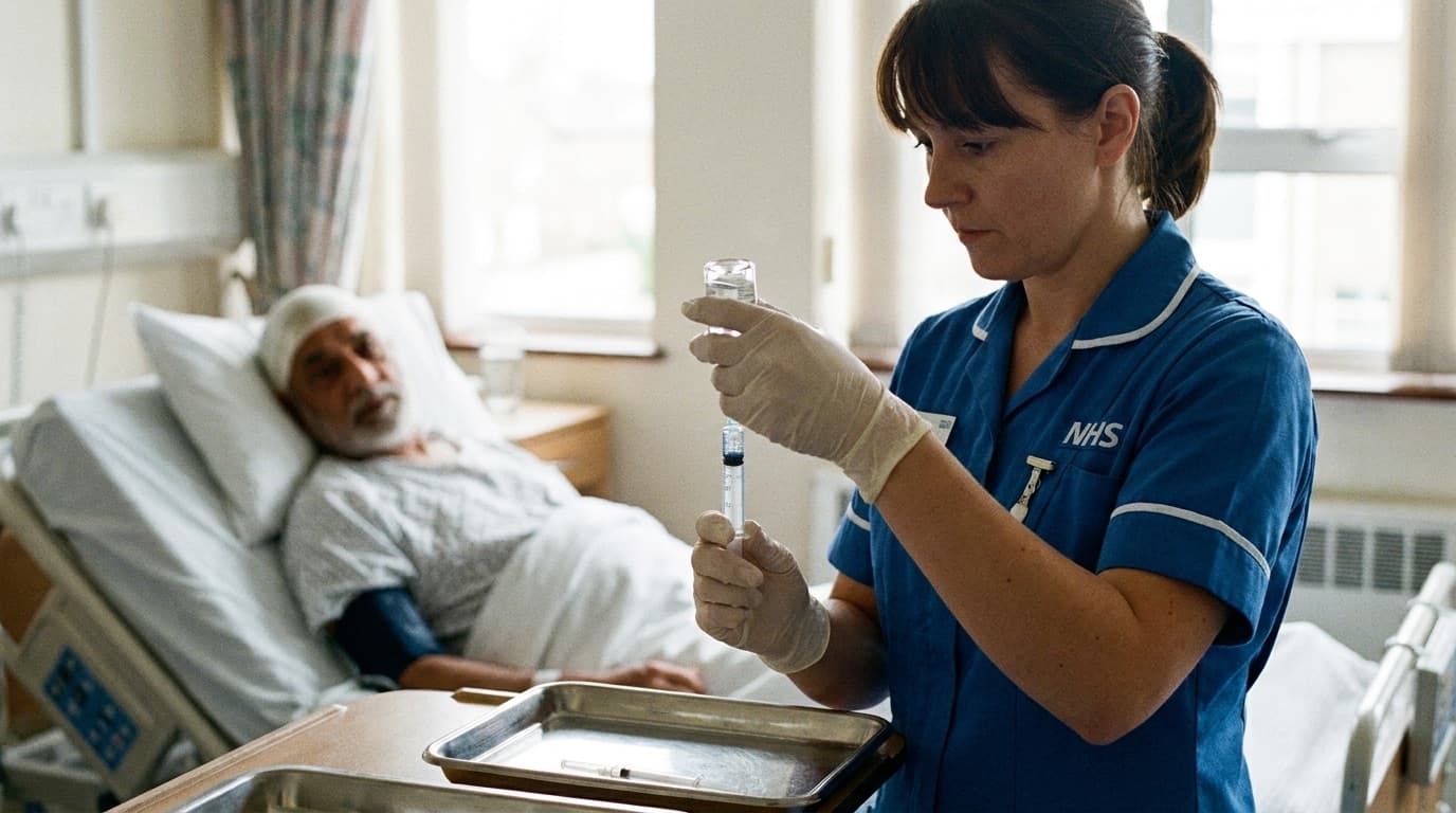 A nurse preparing an intravenous infusion for a cancer patient
