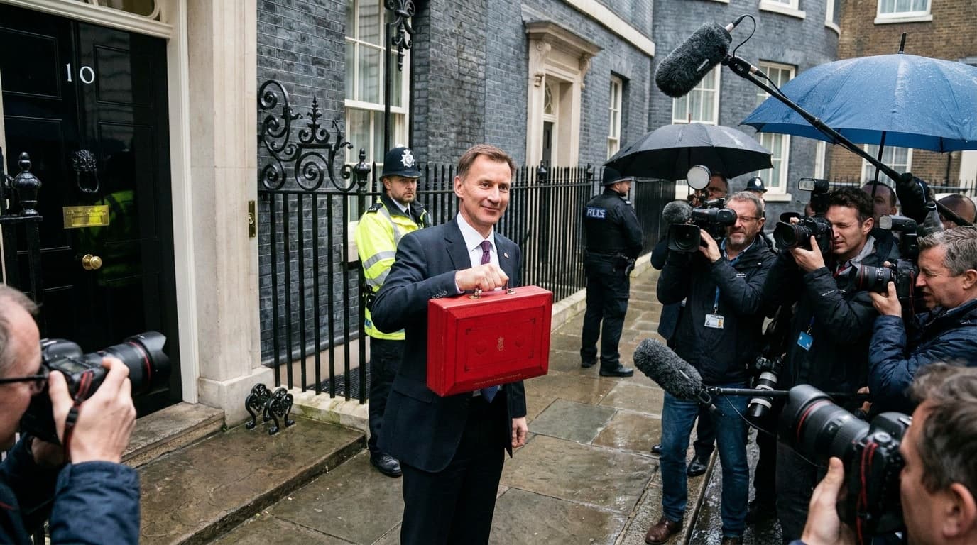 The Chancellor leaving Downing Street holding the red ministerial box