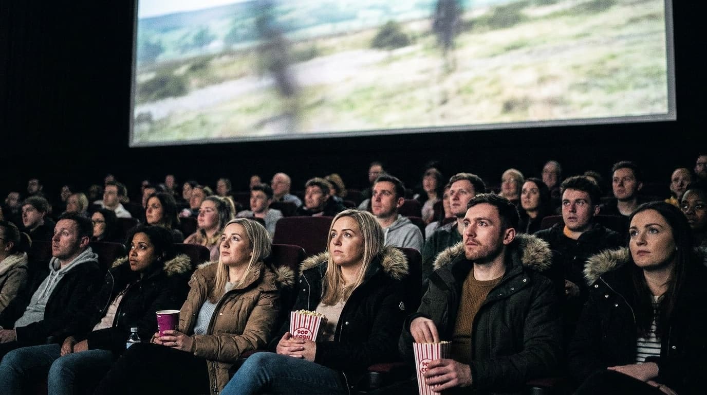 Cinema audience watching a film on a large screen