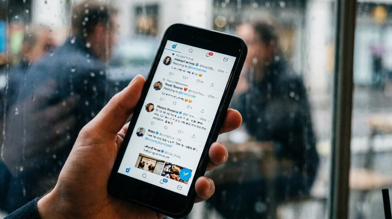 A smartphone screen showing a stream of social media posts and notifications