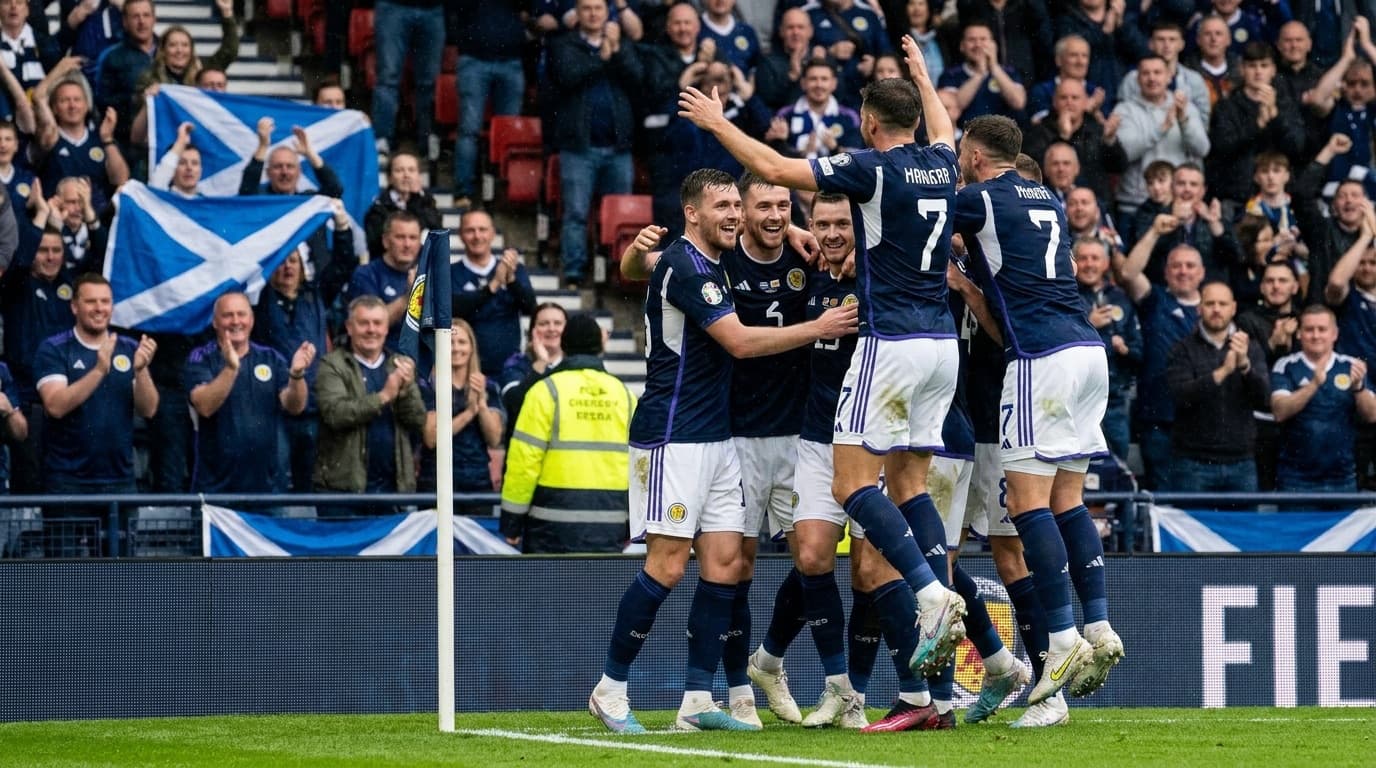 Scotland players celebrating a goal at the 2026 World Cup
