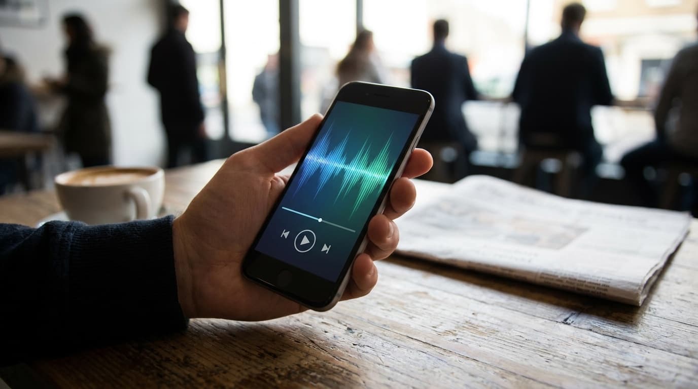 A smartphone showing a music streaming app interface with audio waveforms