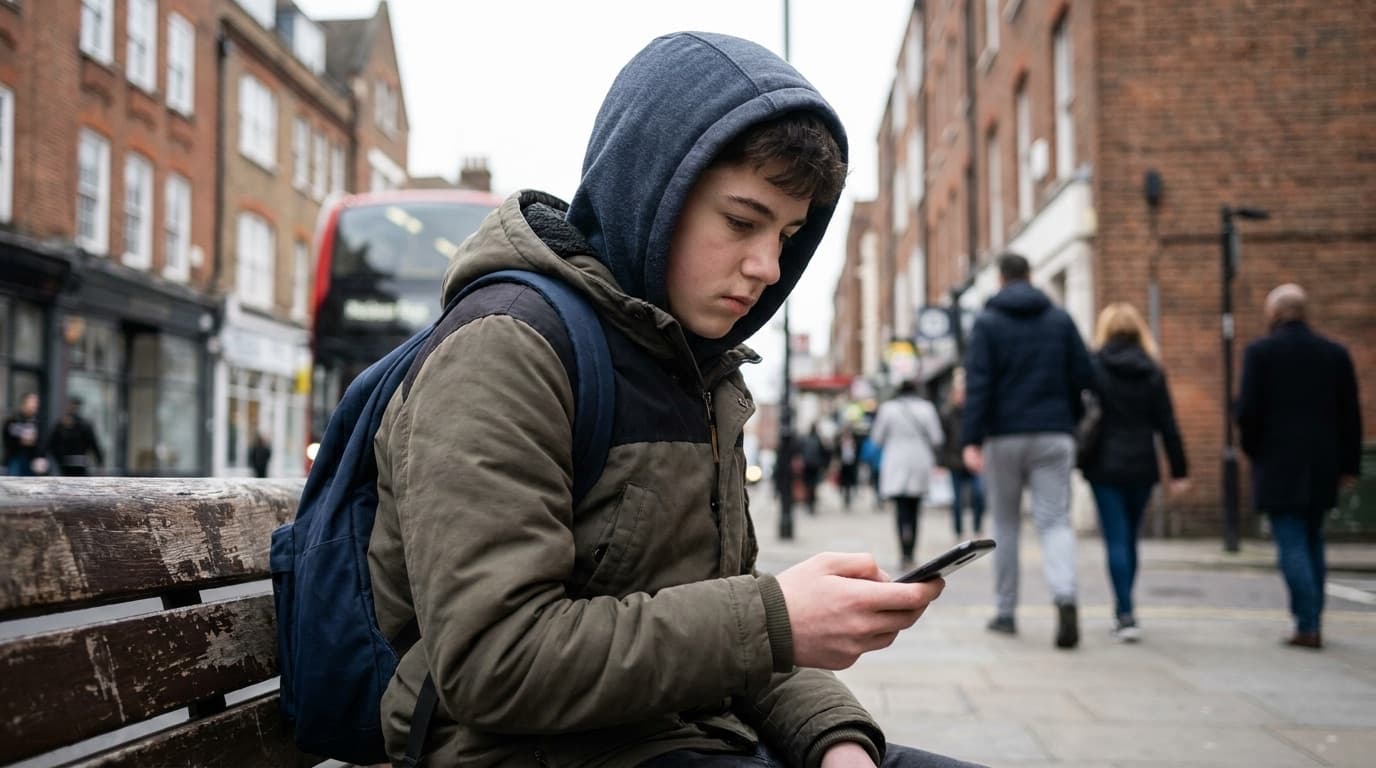 A teenager looking at a smartphone screen