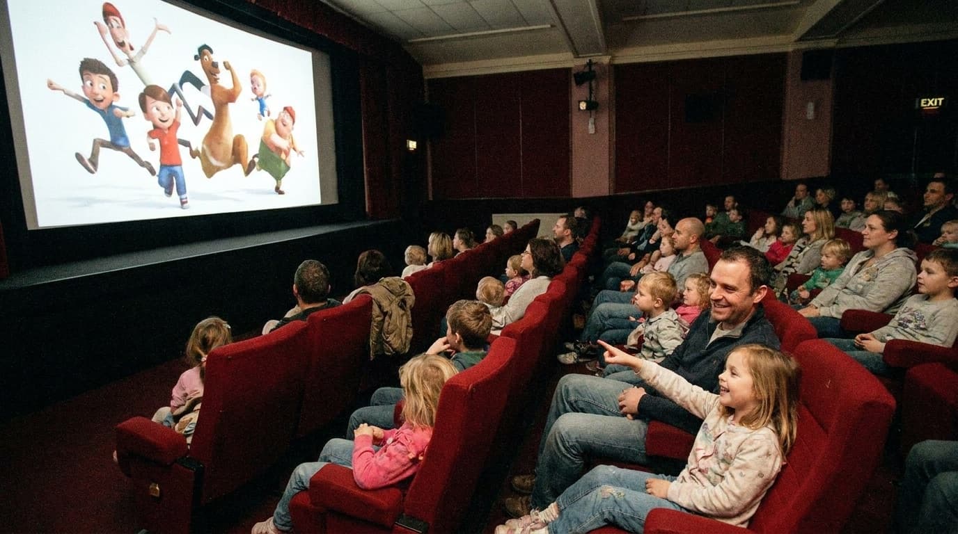 Family animated film on a cinema screen