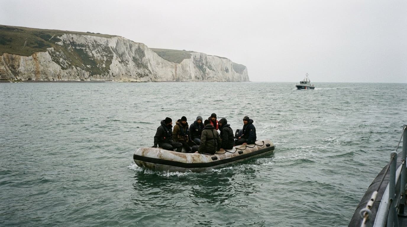 Inflatable dinghy on the sea off the south coast of England