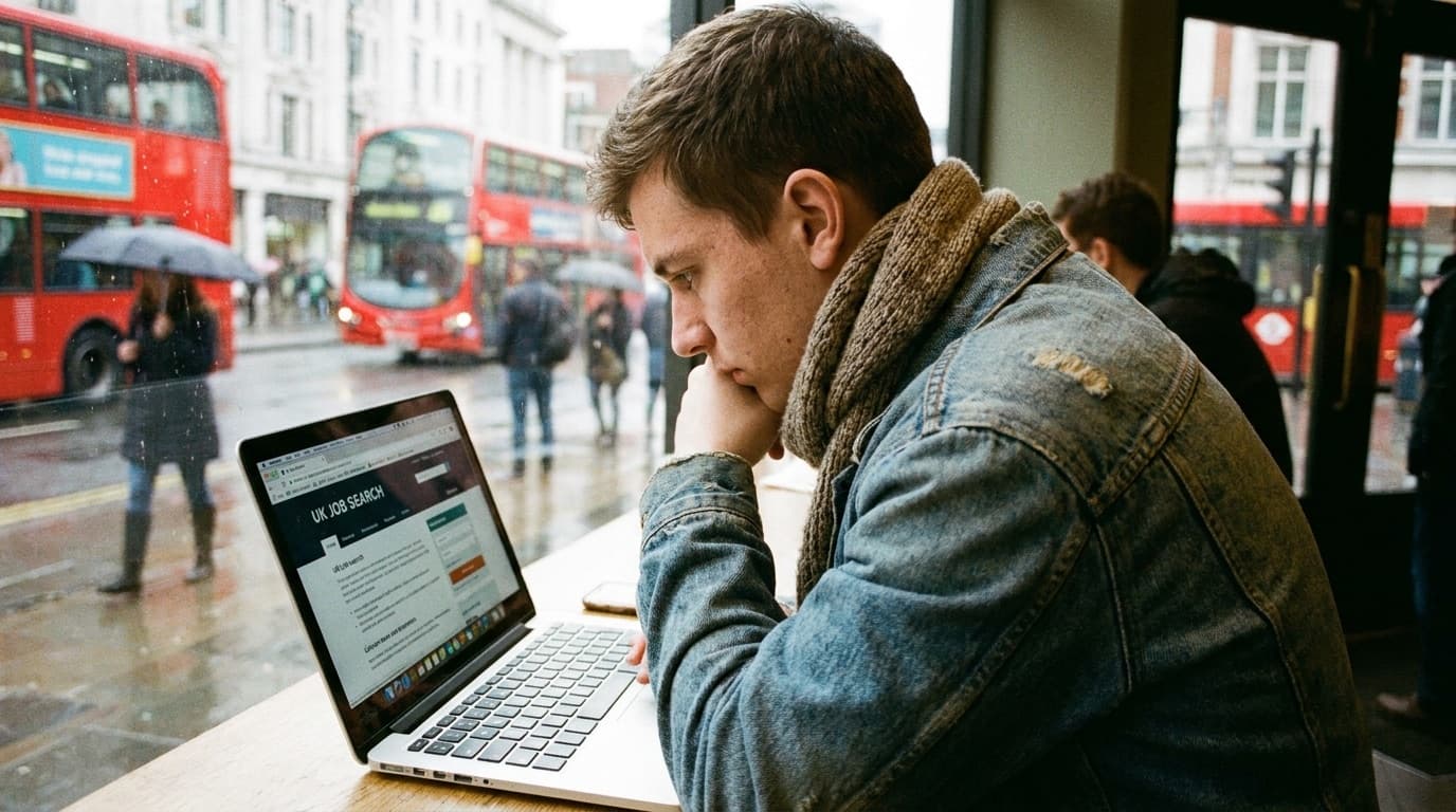 Young person reviewing job listings on a laptop