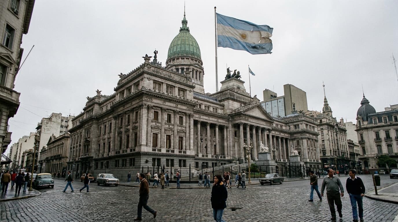 Government building flying a national flag in a Latin American capital