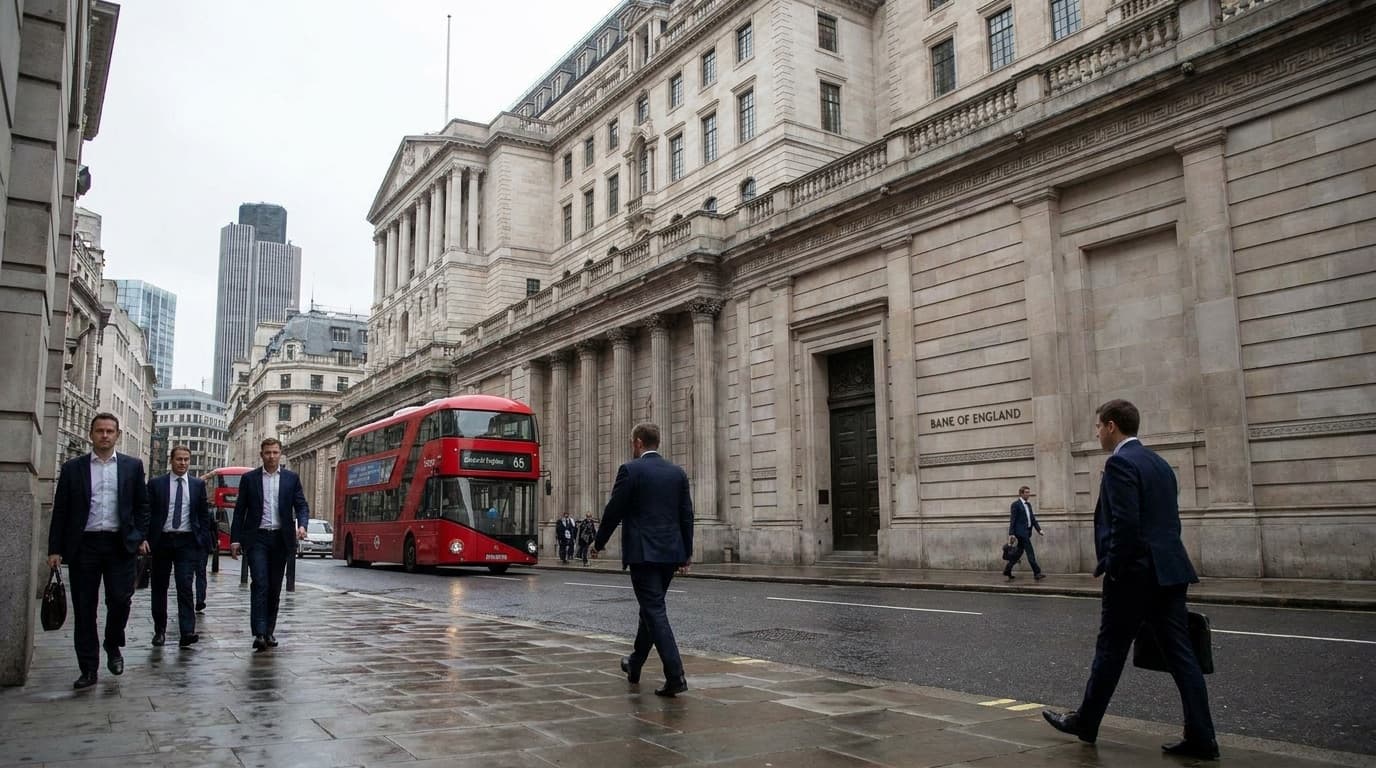 The Bank of England building on Threadneedle Street in the City of London