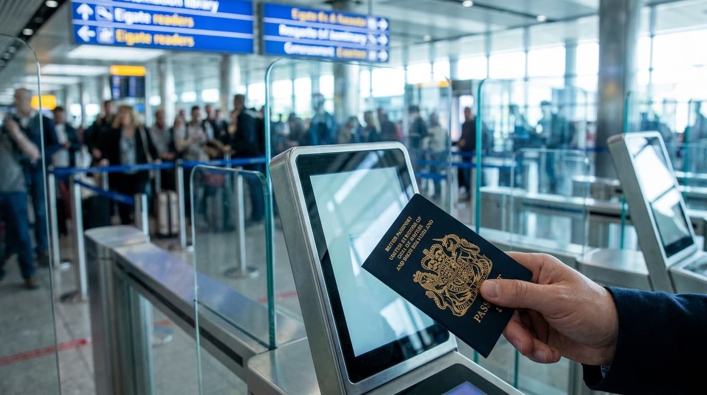 British passport held at an automated airport e-gate in a European airport