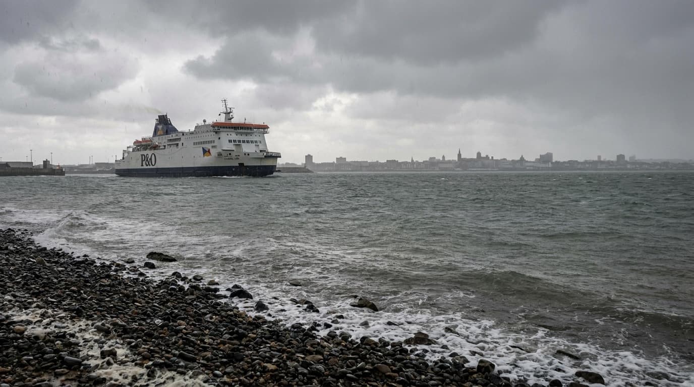 Generic image of the EU and UK flags beside a ferry crossing the Channel, no identifiable individuals