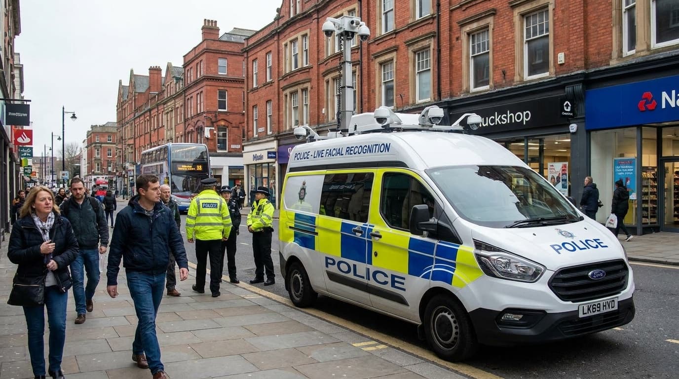 A police live facial recognition camera van parked on a city high street