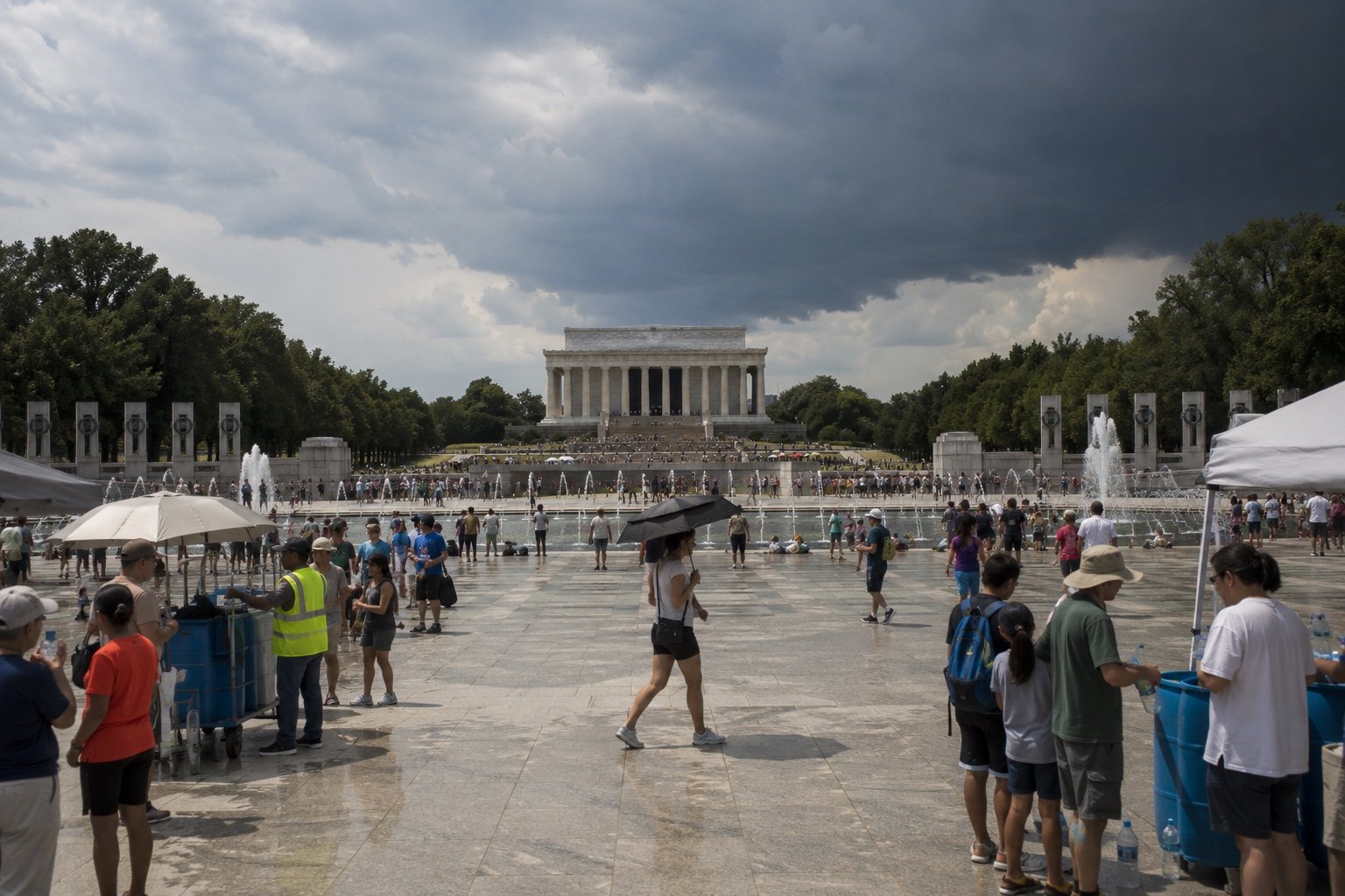 Storm clouds over the National Mall during America 250 celebrations in Washington