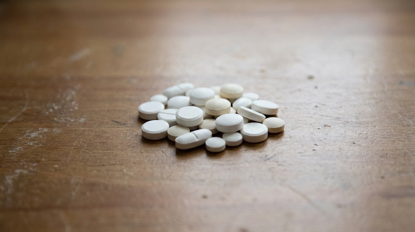 Generic close-up of unmarked pharmaceutical pills on a plain surface, no branding