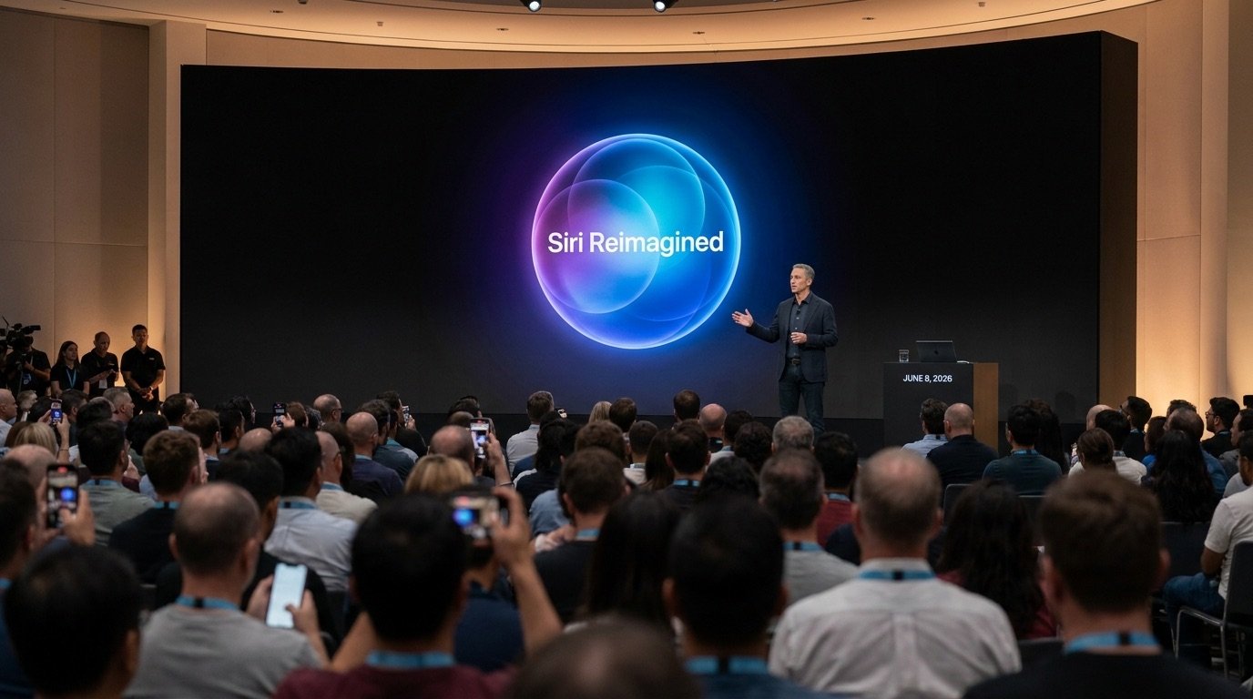 Apple software chief presenting the redesigned Siri AI on stage at WWDC 2026