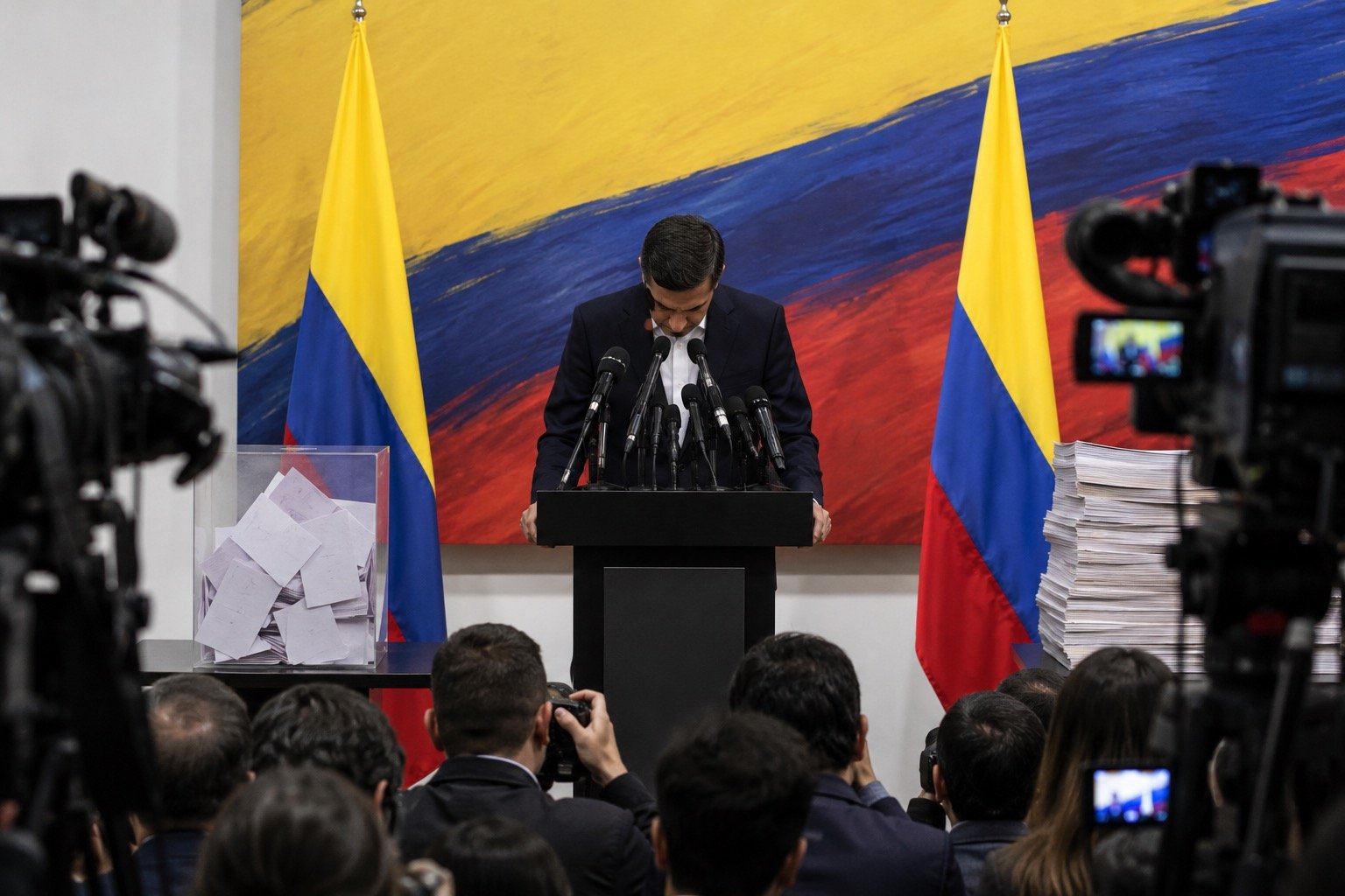 Supporters react during Colombia's presidential election