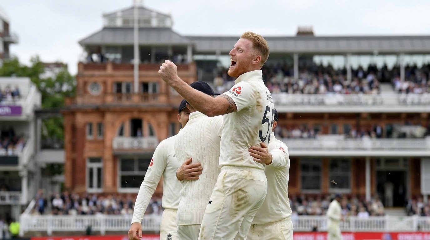 England bowler celebrating a wicket during a Test match at Lord's