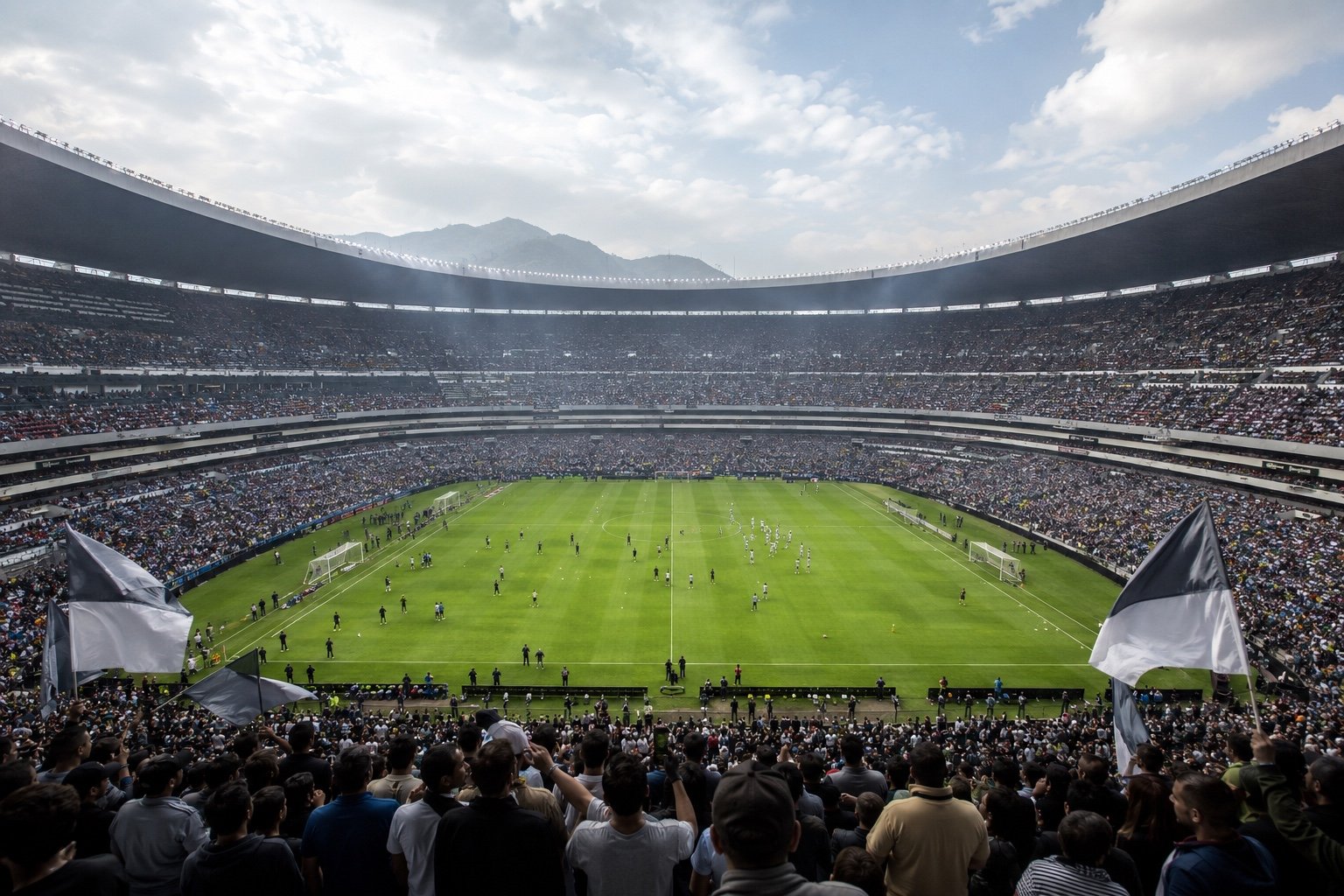 The Estadio Azteca in Mexico City packed with fans under floodlights