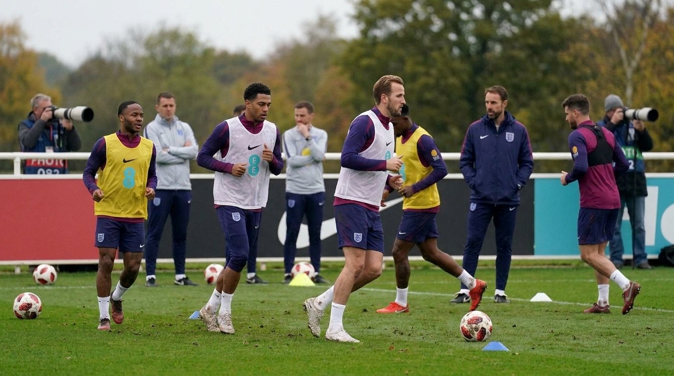 England footballers training ahead of a World Cup match