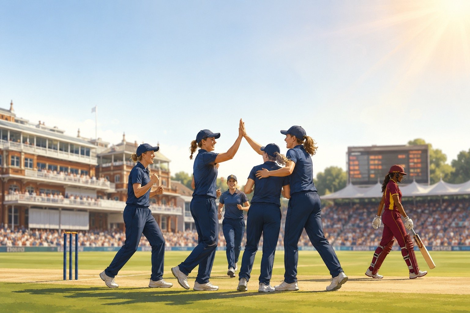 England Women cricketers celebrating at Lord's during the T20 World Cup