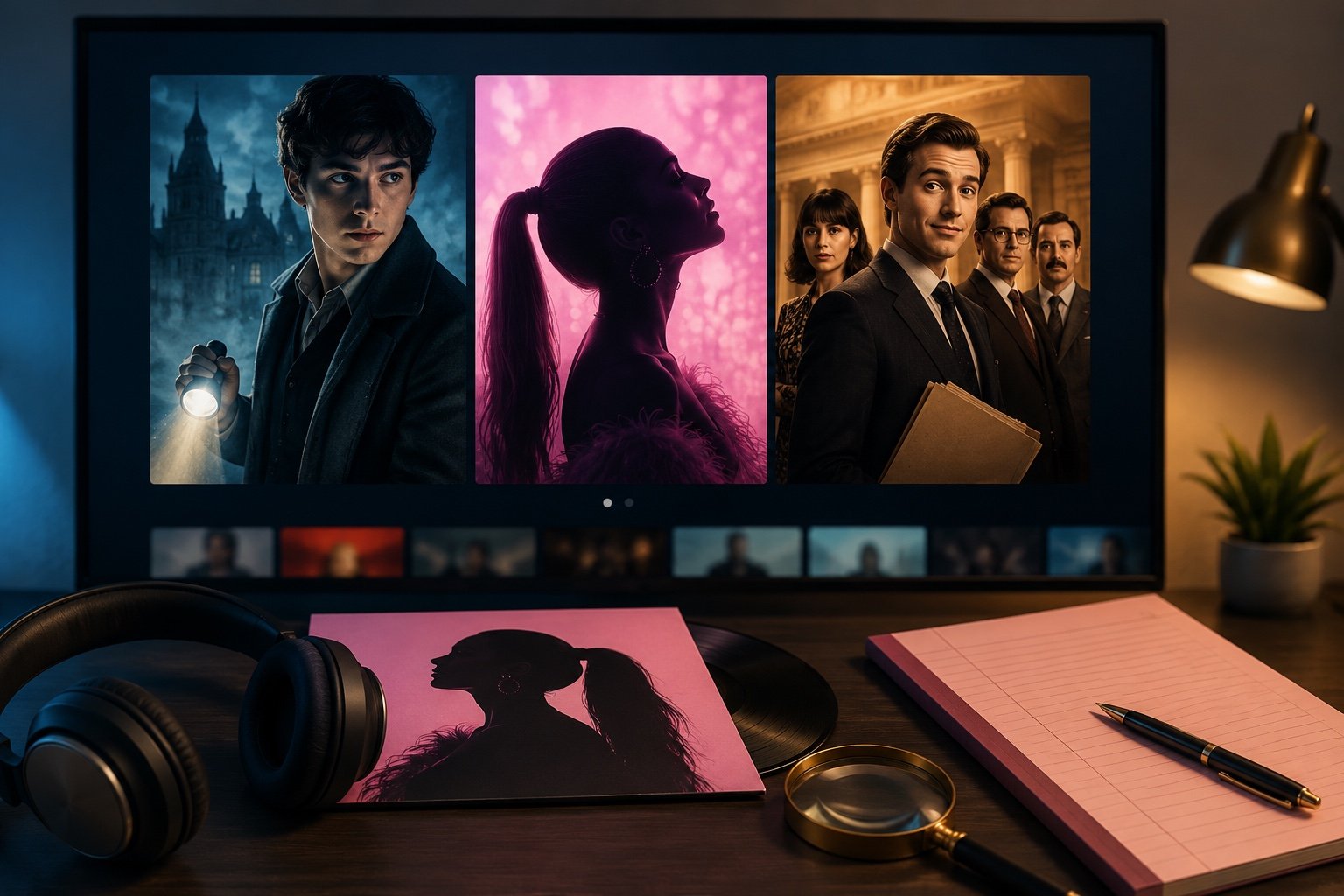 A viewer browsing a streaming menu of films, series and music releases
