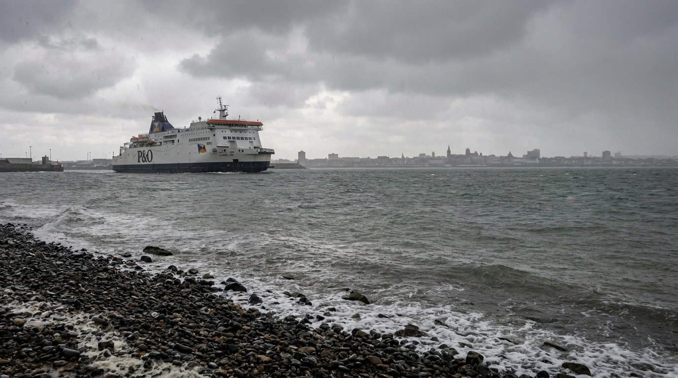 Generic image of the EU and UK flags beside a ferry crossing the Channel, no identifiable individuals