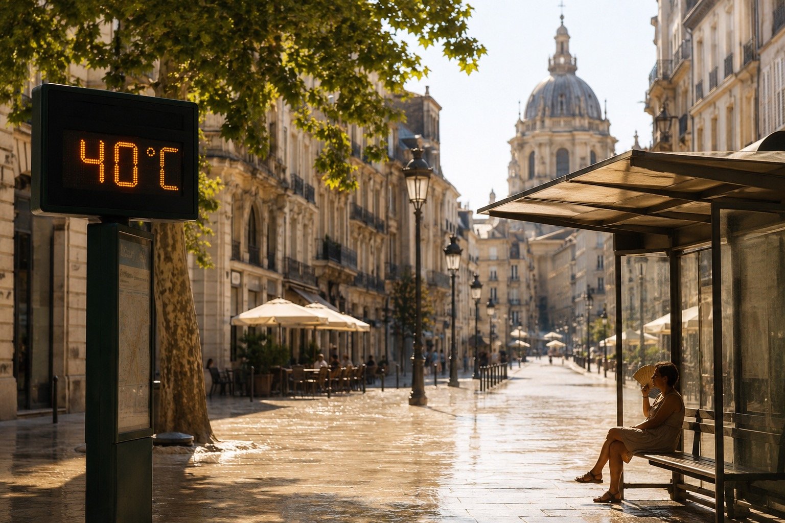Sun beating down on a parched European city street during the heatwave