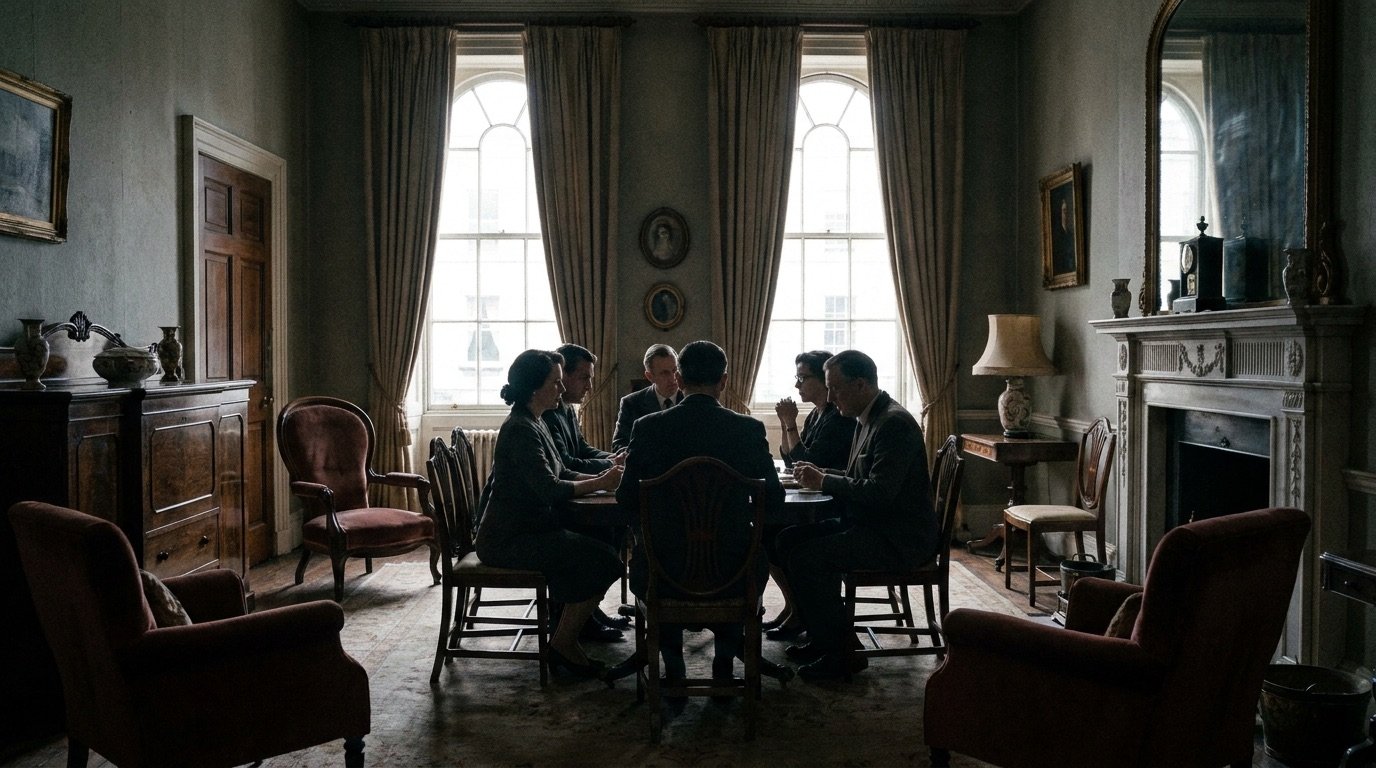 A grand Victorian Dublin townhouse interior evoking a period family drama