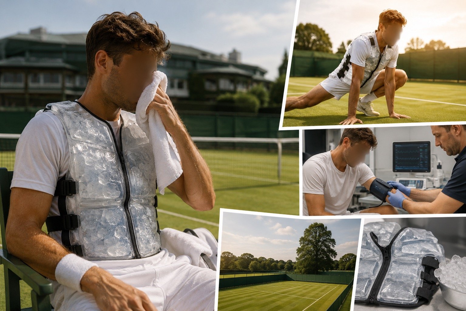 A tennis player training on a grass court