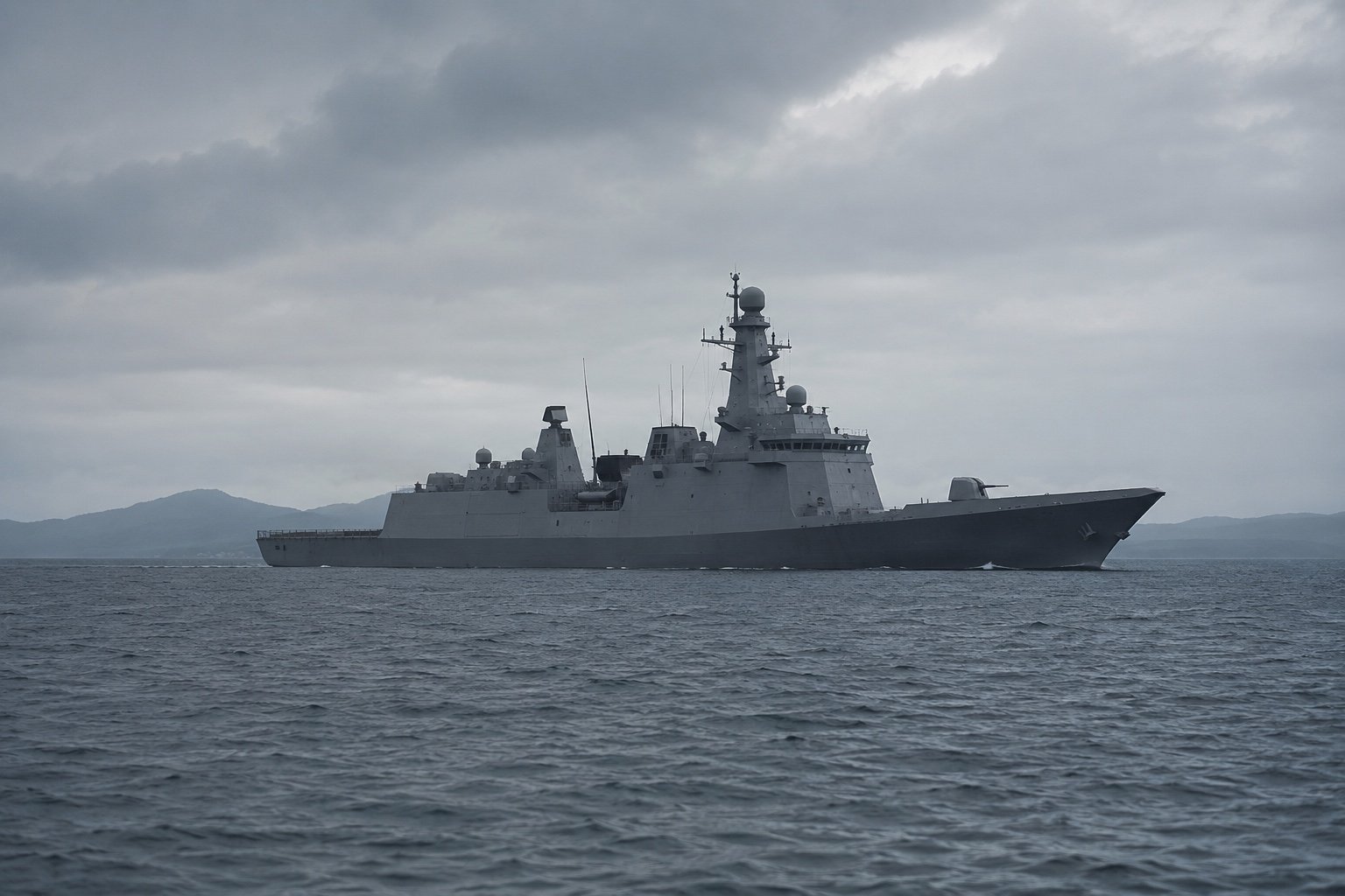 North Korean naval destroyer at sea during a weapons demonstration