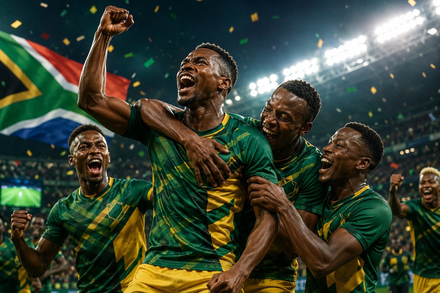 South Africa players celebrating a World Cup goal