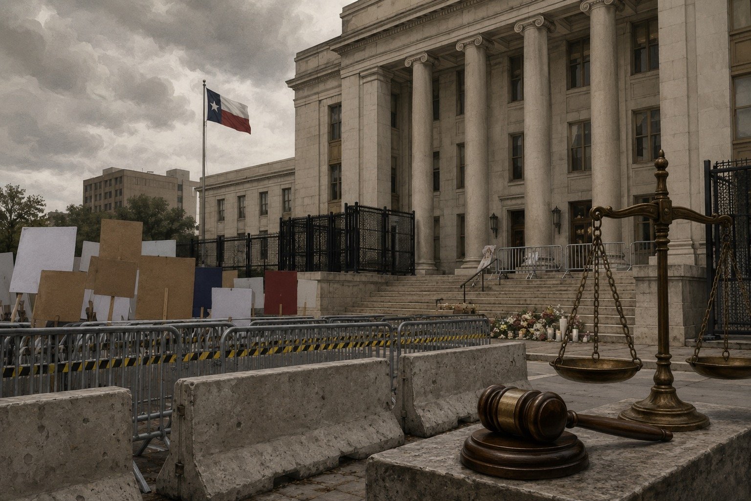 Exterior of a Texas immigration detention facility behind security fencing