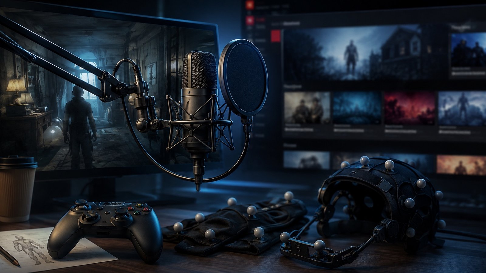 A performance-capture actor recording a scene for an interactive horror game