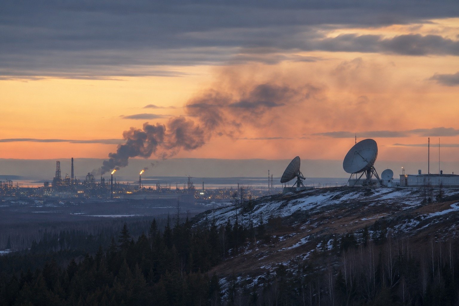 Smoke rising from an industrial energy facility