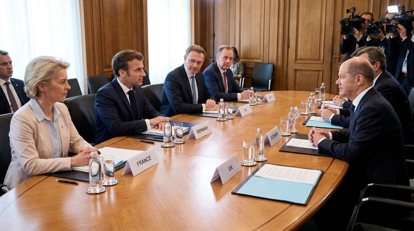 European leaders meeting around a table for diplomatic talks